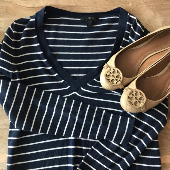 J. Crew Sweaters - JCrew preppy nautical striped cotton vneck sweater